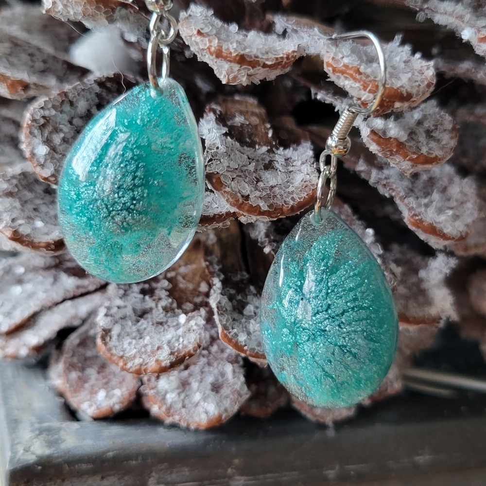 Resin earrings, teal blue